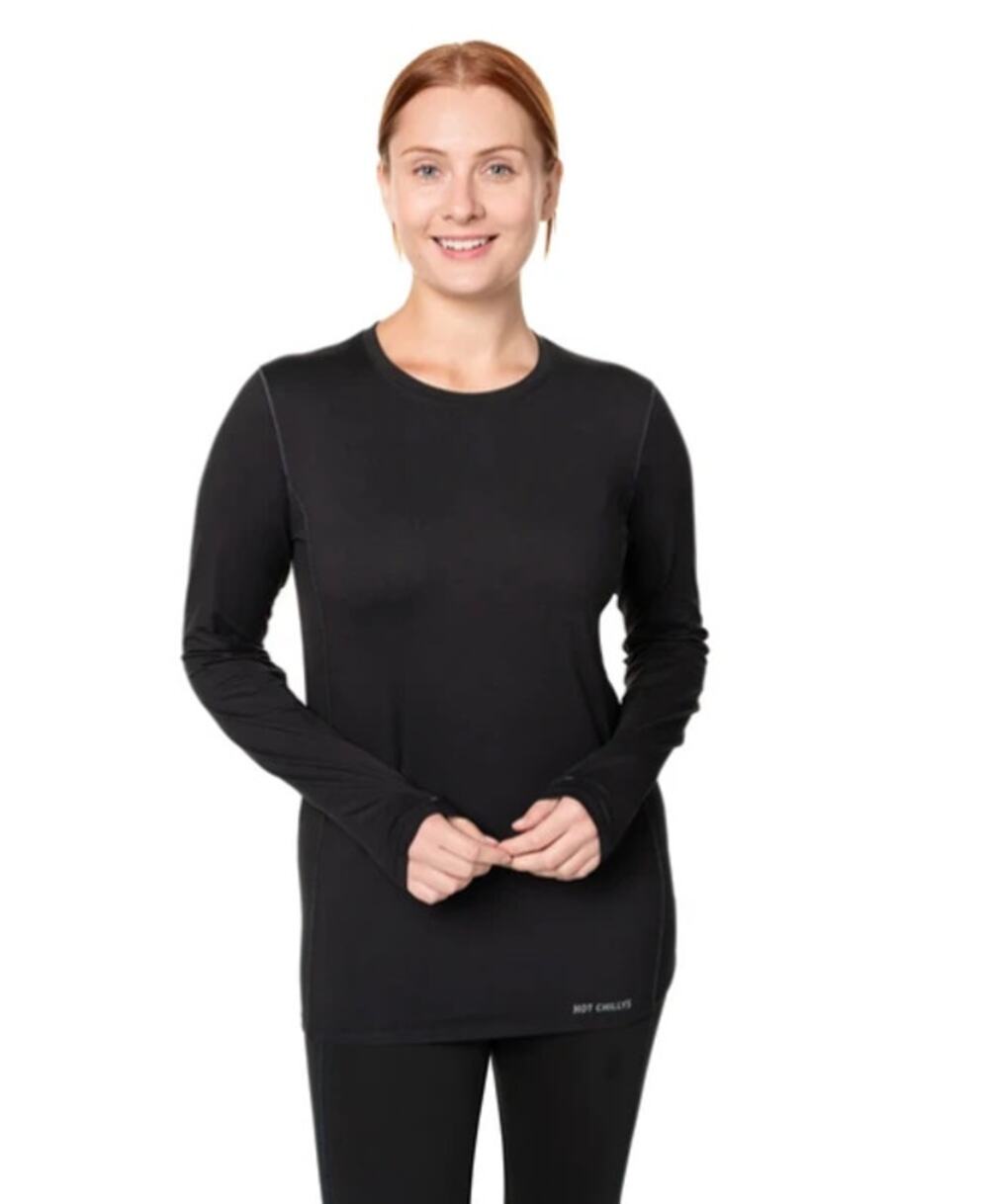 HOT CHILLYS Women's Clima-Tek Crewneck Top XL Black Long Sleeve Base Layer NWT